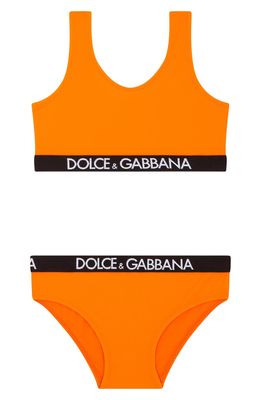 Dolce & Gabbana Kids' Logo Band Two-Piece Swimsuit in Light Orange