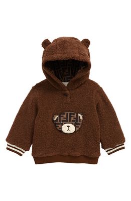 Fendi Kids' FF Logo Animal Ear Wool Blend Hoodie in Brown