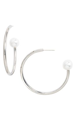 Knotty Pearly End Hoop Earrings in Rhodium