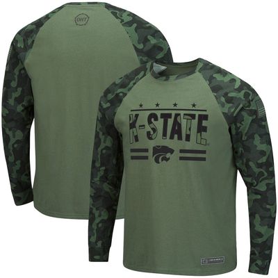 Men's Colosseum Olive/Camo Kansas State Wildcats OHT Military Appreciation Raglan Long Sleeve T-Shirt