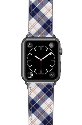 CASETiFY Call Me Navy Saffiano Faux Leather Apple Watch Band in Blue/White/Space Grey