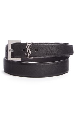Saint Laurent YSL Monogram Leather Belt in Black