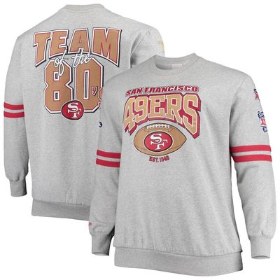 Men's Mitchell & Ness Heathered Gray San Francisco 49ers Big & Tall Allover Print Pullover Sweatshirt in Heather Gray