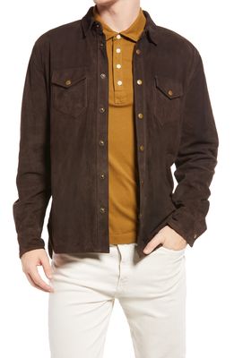 Billy Reid Suede Snap Front Shirt in Chocolate