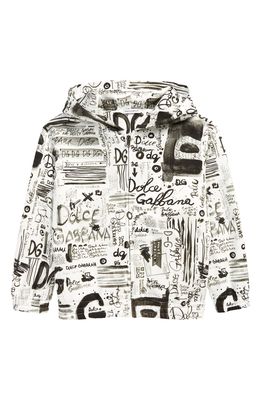 Dolce & Gabbana Kids' Logo Print Zip Front Hoodie in White Prnt