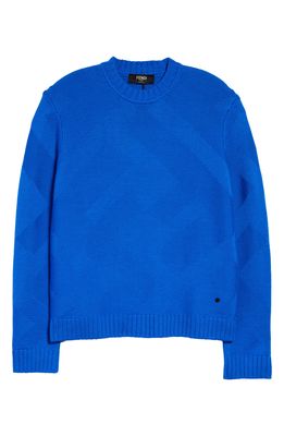 Fendi Men's FF Logo Tonal Jacquard Wool Sweater in Sapphire