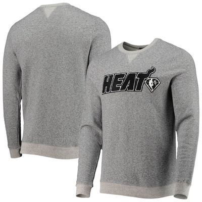 Men's Junk Food Heathered Gray Miami Heat Marled French Terry Pullover Sweatshirt in Heather Gray