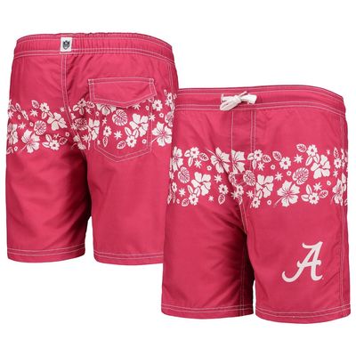 Youth Wes & Willy Crimson Alabama Crimson Tide Inset Floral Swim Trunk
