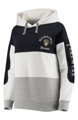 Women's Soft as a Grape Navy/Heathered Gray Milwaukee Brewers Rugby Pullover Hoodie