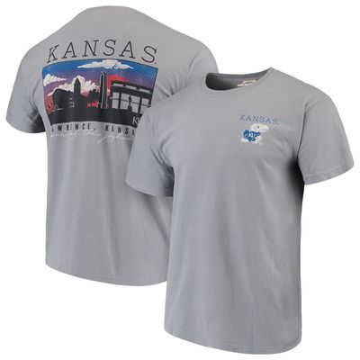 IMAGE ONE Men's Gray Kansas Jayhawks Comfort Colors Campus Scenery T-Shirt