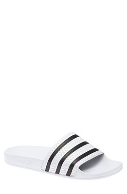 adidas Adilette Stripe Sport Slide in White/Black/White