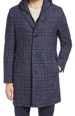 Cardinal of Canada Spencer Plaid Wool Blend Overcoat in Navy Plaid