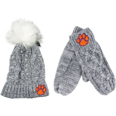 ZOOZATZ Gray Clemson Tigers Cuffed Knit Pom Hat & Mittens Set