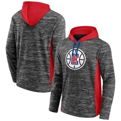 Men's Fanatics Branded Heathered Charcoal LA Clippers Instant Replay Colorblocked Pullover Hoodie in Heather Charcoal