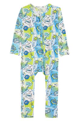 Bellabu Bear Kids' Comic Blue Fitted Convertible Footie Pajamas