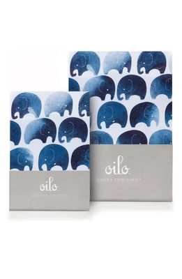 Oilo Elephant Changing Pad Cover & Fitted Crib Sheet Set in Indigo