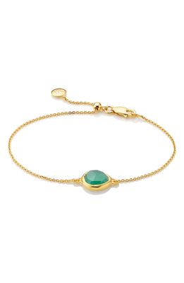 Monica Vinader 'Mini Siren' Fine Chain Bracelet in Green Onyx/Yellow Gold