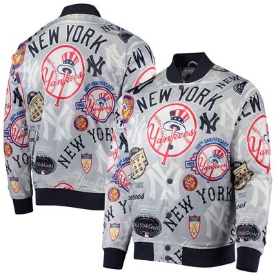 Men's Pro Standard Gray New York Yankees Allover Print Satin Full-Snap Jacket