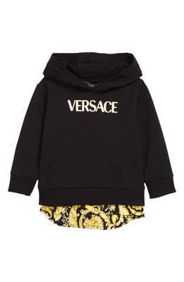 Versace Kids' Barocco Logo Stretch Cotton Hoodie in Nero Oro