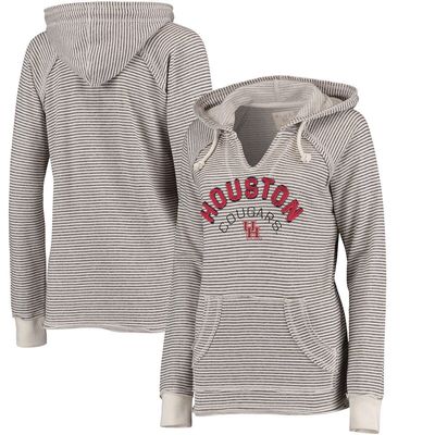 Women's Blue 84 Cream Houston Cougars Striped French Terry V-Neck Hoodie