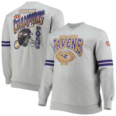 Men's Mitchell & Ness Heathered Gray Baltimore Ravens Big & Tall Allover Print Pullover Sweatshirt in Heather Gray