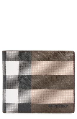 Burberry Check E-Canvas International Bifold Wallet in Dark Birch Brown