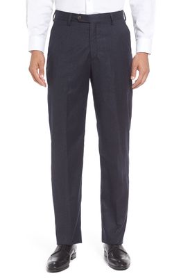 Berle Lightweight Flannel Flat Front Classic Fit Dress Trousers in Heather Navy