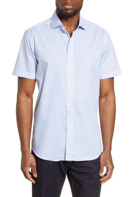 Emanuel Berg Modern Fit Neat Short Sleeve Button-Up Shirt in Blue