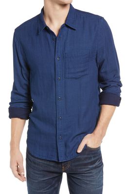 Madewell Men's Indigo Houndstooth Double Weave Perfect Long Sleeve Shirt in Friel Houndstooth