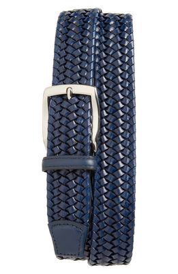 Torino Woven Stretch Leather Belt in Navy