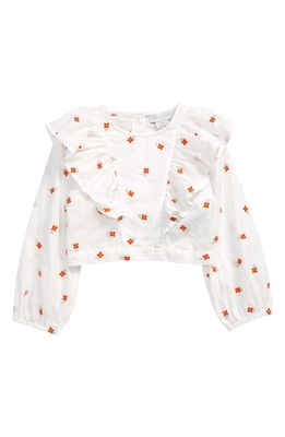 Stella McCartney Kids' Floral Embroidered Ruffle Crop Top in White Red