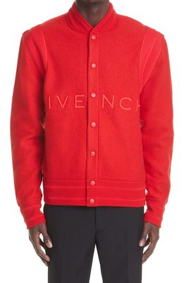 Givenchy Logo Virgin Wool Bomber Jacket in Red