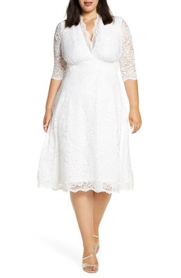 Kiyonna Bella Lace Fit & Flare Dress in Ivory