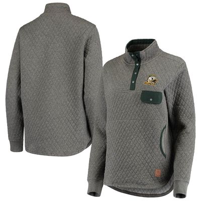 Women's Pressbox Heathered Gray/Green Oregon Ducks Magnum Quilted Quarter-Snap Jacket in Heather Gray