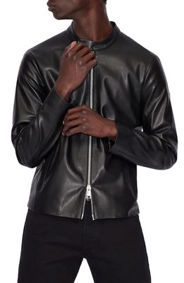 Armani Exchange Faux Leather Moto Jacket in Black