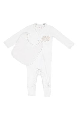 PIP PEA POP Sheep Embroidered Organic Cotton Romper with Attachable Bib in Silly Sheep