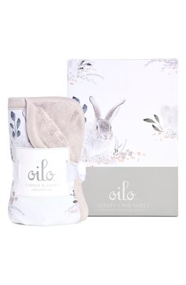 Oilo Cottontail Fitted Crib Sheet & Cuddle Blanket Set in Stone