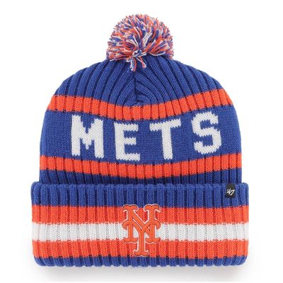 Men's '47 Royal New York Mets Bering Cuffed Knit Hat with Pom