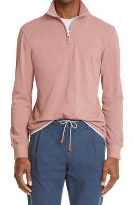 Eleventy Layered Quarter Zip Pullover in Dusty Pink-Light Grey