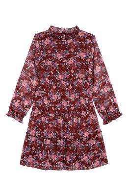 BLUSH by Us Angels Kids' Long Sleeve Floral Chiffon Dress in Burgundy