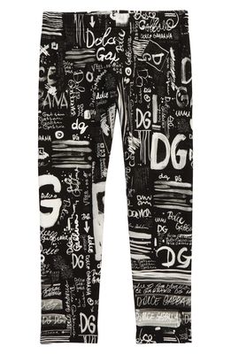 Dolce & Gabbana Dolce & Gabanna Kids' Graffiti Logo Stretch Cotton Leggings in Black Print