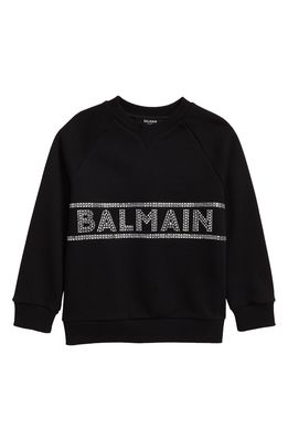 Balmain Kids' Studded Logo Cotton Sweatshirt in Black