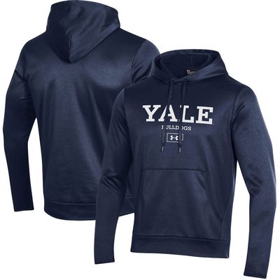 Men's Under Armour Navy Yale Bulldogs Logo Lockup Fleece Performance Pullover Hoodie