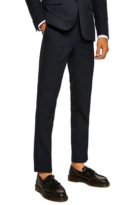 Topman Skinny Fit Textured Dress Pants in Dark Blue