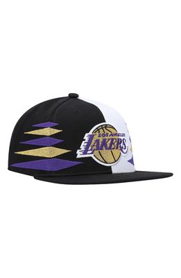 Men's Mitchell & Ness Black/White Los Angeles Lakers Diamond Cut Snapback Hat