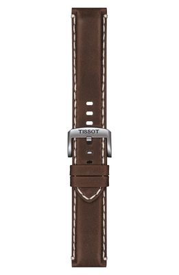 Tissot 22mm Stitched Leather Watch Strap in Brown