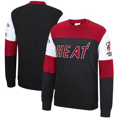 Men's Mitchell & Ness Black Miami Heat Perfect Season Fleece Pullover Sweatshirt