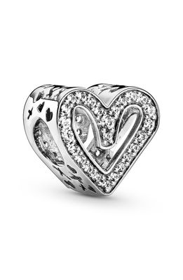 PANDORA Sparkling Freehand Heart Charm in Silver/Clear Cz
