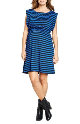 Maternal America Maternity Printed Tunic Dress in Blue Stripes