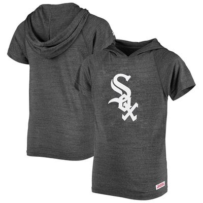 Youth Stitches Heathered Black Chicago White Sox Raglan Short Sleeve Pullover Hoodie in Heather Black